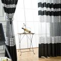 French Retro White Black Strips Curtains Velvet Embroidery Sheer Tulle Curtain For Living Room Bedroom Window Voile Yarn Drapes. 