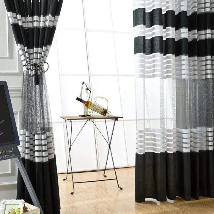French%20Retro%20White%20Black%20Strips%20Curtains%20Velvet%20Embroidery%20Sheer%20Tulle%20Curtain%20For%20Living%20Room%20Bedroom%20Window%20Voile%20Yarn%20Drapes%20-%20Image%202