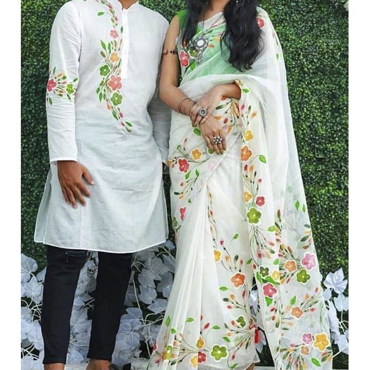 New%20Exclusive%20Designer%20Half%20Silk%20Saree%20And%20Dhupiyan%20Panjabi%20For%20Combo%20Couple%20Dress%20-%20Saree%20Elegance%20Redefined%20for%20Couples%20-%20Image%203
