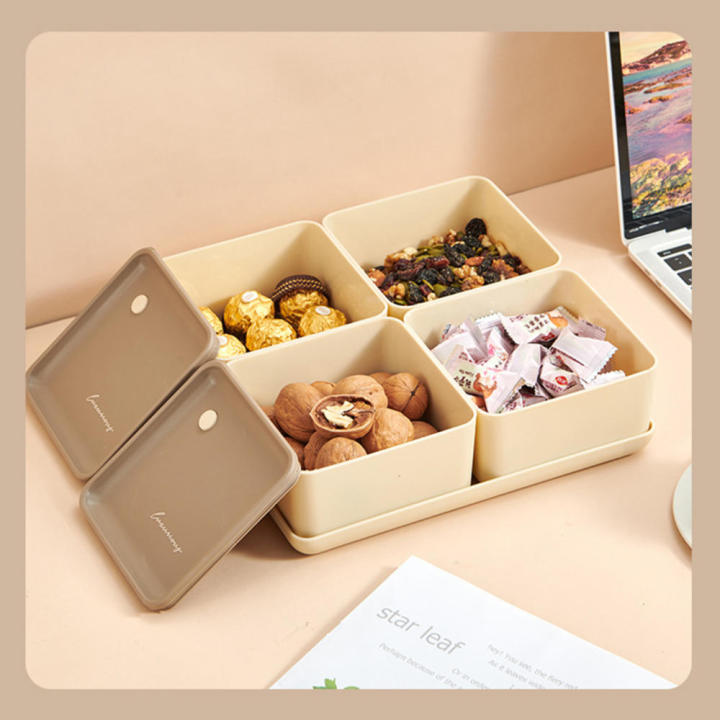 Box Set Sealed Lid Split Plastic Dry Fruit Snack Tray Refrigerator Fresh-keeping Storage Box Living Room Square Candy
