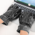 Gloves Winter PU Flannel Riding Warm Thickened Cold Protection Outdoor Cycling Touch Screen Leather Gloves 1Pair. 