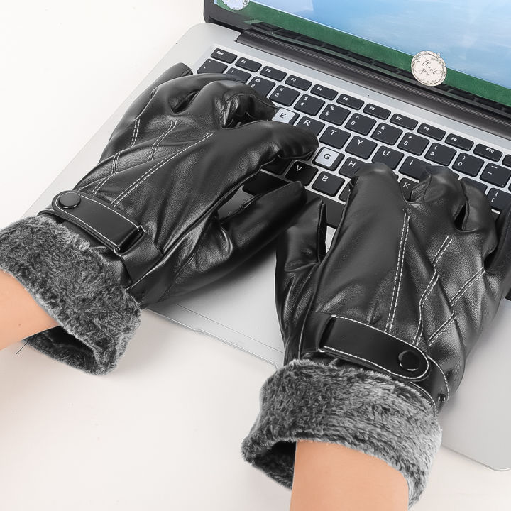 Gloves%20Winter%20PU%20Flannel%20Riding%20Warm%20Thickened%20Cold%20Protection%20Outdoor%20Cycling%20Touch%20Screen%20Leather%20Gloves%201Pair%20-%20Image%202