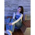 BAB YSNAKEOfficial Denim Suspender Pants Straight Loose Slimming Casual Women's Summer Mop New Age-Reducing. 
