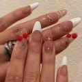 Ins Sweet Love False Nails Gradient Pink Press on Nails with Bow Design Almond Detchable Full Cover Nails Valentines Gifts. 