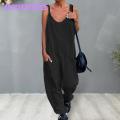 V-neck Sleeveless Jumpsuit Ladies Jumpsuit Women Sling V-neck Sleeveless Big Pockets Wide Leg Solid Color Thin Playsuit Bib Overall Streetwear Loose Jumpsuit. 