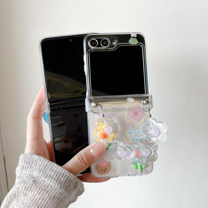 Olige%20%20Case%20For%20Samsung%20Z%20Flip%203%204%205%206%207%20New%20folding%20screen%20dazzling%20colorful%20butterfly%20and%20three-dimensional%20colorful%20flower%20belt%20hand%20chain%20Phone%20Case%20Back%20Cover%20-%20Image%203