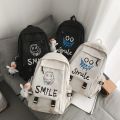 Cross-Border Foreign Trade Student Backpack Korean Style Cute Smiley Face Couple Backpack Large Capacity Flip Backpack One Piece Dropshipping. 