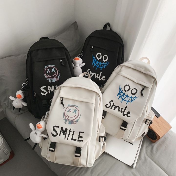Cross-Border%20Foreign%20Trade%20Student%20Backpack%20Korean%20Style%20Cute%20Smiley%20Face%20Couple%20Backpack%20Large%20Capacity%20Flip%20Backpack%20One%20Piece%20Dropshipping%20-%20Image%203