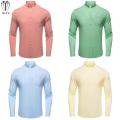 Hi-Tie Silk Mens Shirts Mandarin Collar Long Sleeve Jacket Shirt Soft Elegant Light Male Blouse Pink Green Yellow Black White. 