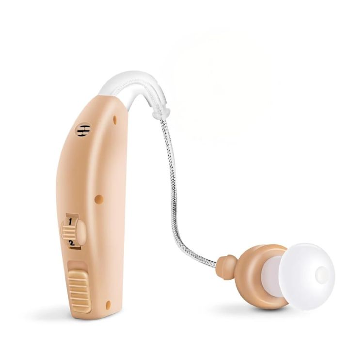 Behind the Ear Sound Amplifier, Hearing aid Amplifies Sound by 30 Times, Lightweight, Virtually Invisible, Comfortable, Adjustable Volume, Fast Charging, Beige, 1ct