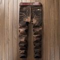 2022 High Quality Men Casual Jeans Coated Slim Straight Pleated Biker Jeans Pants Male Denim Casual Pants Plus Size 42. 