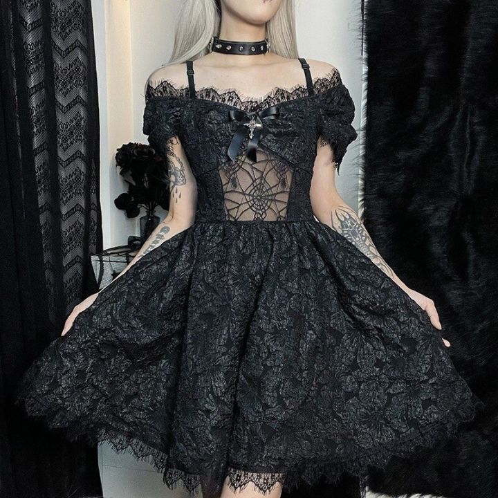 Puloru Gothic Retro Off-Shoulder Lace Dresses Women Slash Neck Straps Short A-Line Party Gown Dress Grunge Aesthetic Vestidos | Daraz.com.bd Puloru Gothic Retro Off-Shoulder Lace Dresses Women Slash Neck Straps Short A-Line Party Gown Dress Grunge Aesthetic Vestidos | Daraz.com.bd