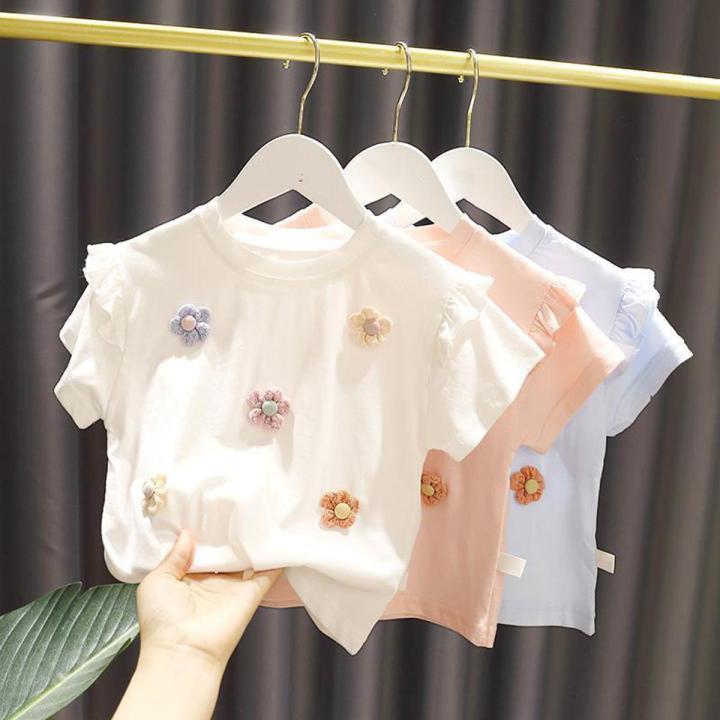 Girls Summer T-Shirts Baby Cute Floral Fresh Short-Sleeved Tops