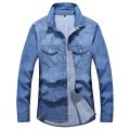 2022 Spring Autumn High Quality Denim Shirt Men Casual Long Sleeve Fit Slim Personality Pocket Black Blue Jean Shirts. 