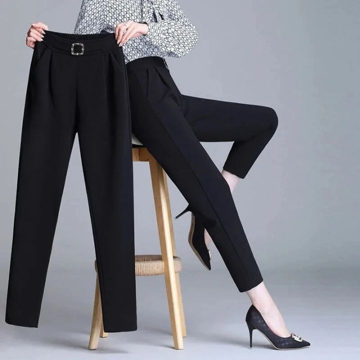 White%20Pants%20Women%20Elastic%20High-waisted%20Haren%20Pants%20Fashion%20Wild%20Professional%20Suit%20Pants%20Office%20Ladies%20Trousers%20Black%20Khaki%20Pants%20-%20Image%202