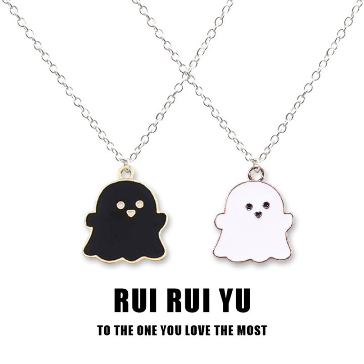 Fashion Black White Ghosts Couples Necklaces for Women Men Cute Cartoon Lovely Charm Pendant Friendship Necklace Halloween Jewelry Gift