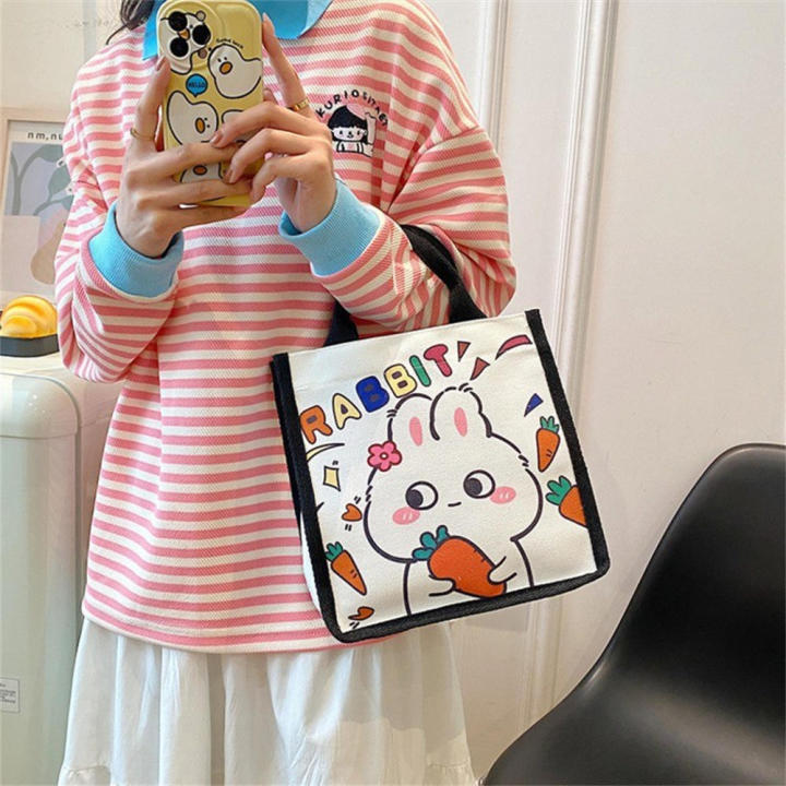 Canvas%20Bunny%20Canvas%20Bag%20Fashionable%20Lightweight%20Printed%20Design%20Cartoon%20Tote%20Bag%20%20handles%20Cute%20Lunch%20Bag%20for%20Casual%20Outings%20School%20Accessory%20Female%20Students%20Lunch%20Storage%20Gift%20option%20-%20Image%205