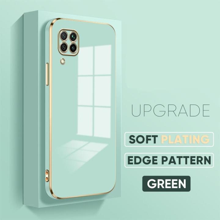 TA for Huawei Nova 7I Cover Luxury 6D Plating Soft Casing Silicone Square Frame Phone Case Shiny Bling Back Cover + Free Lanyard