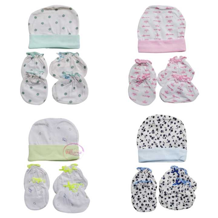 Baby Cotton Cap Set (1 Cap, 2 Hat Moja, 2 Pa Moja) – Multicolo
