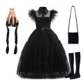 Wednesday Addams Cosplay Dress for Girl Kids Movie Wednesday Cosplay Costumes Black Gothic Dresses Halloween Party Women Clothes.