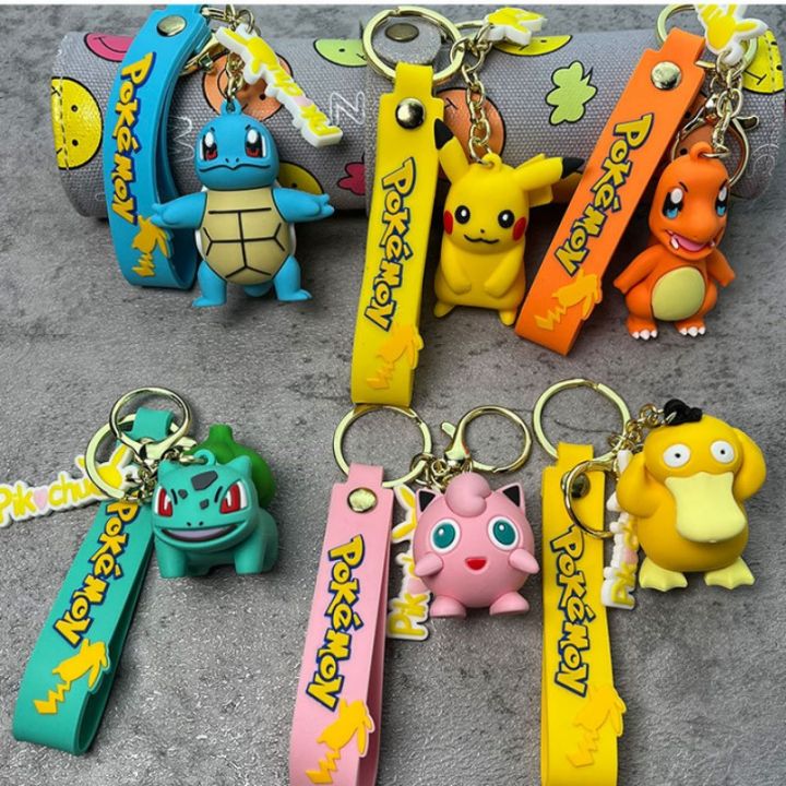 Pokemon Keychain Pikachu Anime Action Figure Toy Kawaii Cartoon Fashion Charmander Psyduck Doll Keyring Car Bag Pendant Kid Gift Honoria