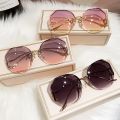 Sunglasses Women 2022 Fashion Tea Gradient Ocean Water Cut Trimmed Lens Metal Curved Temples Sun Glasses Cycling Female UV400.