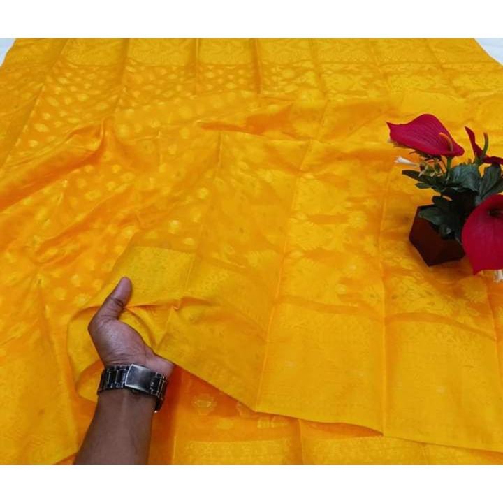 Jamdani Saree For Women Without Blouse Pieces -Yellow Color - Suitable for All Season and Occasions - Perfect Casual Wear