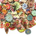 Cartoon animals, butterflies, birds, flower pieces, wooden buttons, handmade materials. 