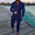 Men's Polo Suit Fashion Men Casual Set Autumn Solid Color V-neck Zipper Long Sleeve POLO Shirt+Pockets Pants Two Pieces Set Men.