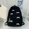 Cute Bowknot Aesthetic Backpack Black Corduroy School Bag for Girls Teens Student Book Bag Women Casual Travel Daypack Rucksack. 