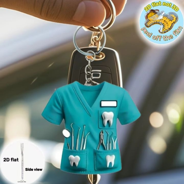 【On Sale】 Personality Doctor Themed Dentist Costume Keychain 2D Plane Dentist Pendant with Key Ring Doctor Hanging Decoration Gifts