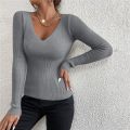 WEIRDO Autumn Winter Women Solid Rib Knit V Neck Stripe Pull Sweater Femme Y2k Long Sleeve Pullover Jersey Tops Fashion Clothes.