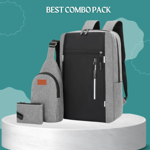 3 Pieces Bag Combo Bag Pack (Ash+Black )