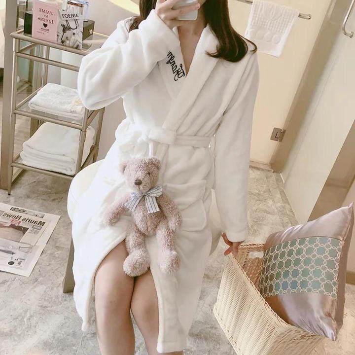 Coral Velvet Pajamas Women's Nightgown Autumn and Winter Long Thickened Flannel Bathrobe Outerwear Nightgown High-Profile Figure