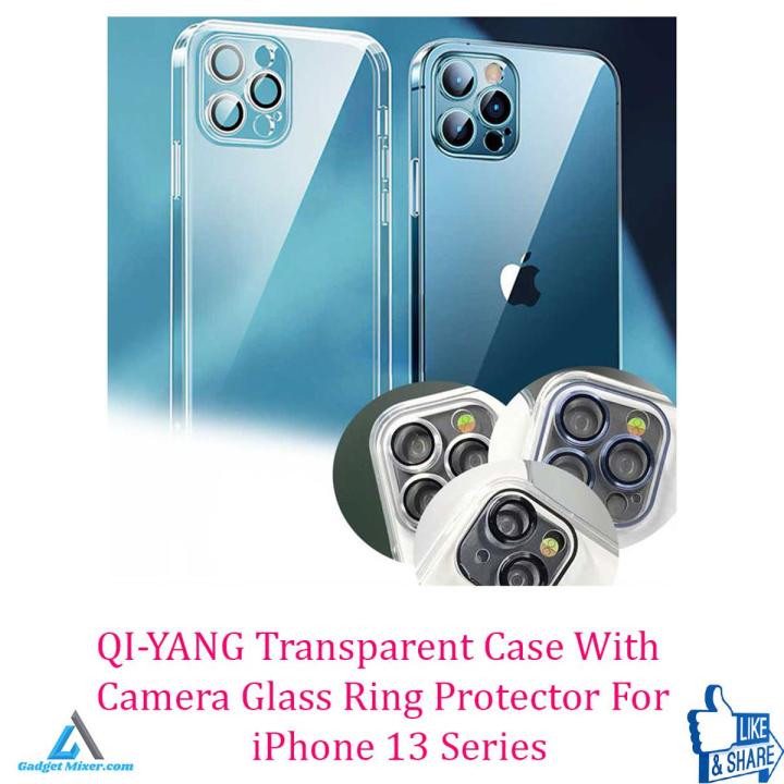 QI-YANG Transparent Case With Camera Glass Ring Protector For iPhone 13 Series