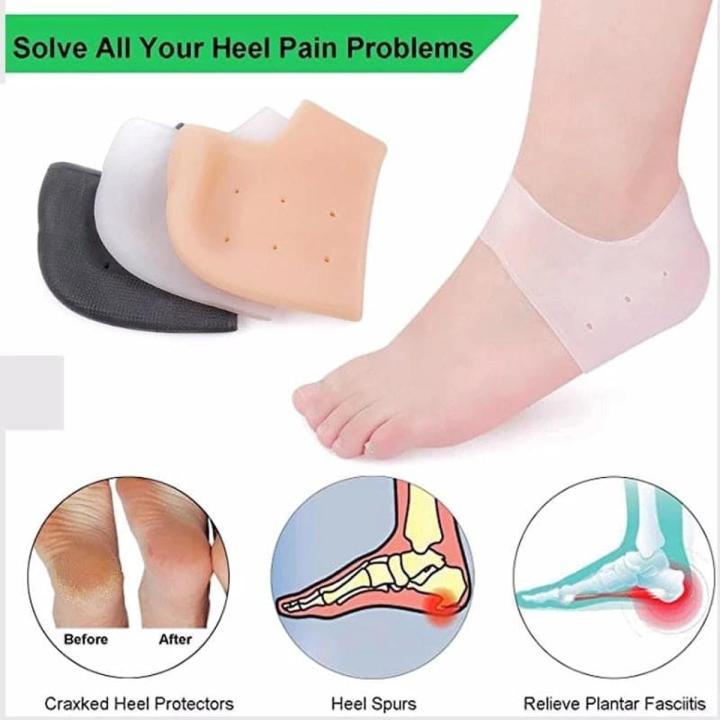 Silicone Gel Heel Pad Socks For Heel Swelling Pain Relief ,Dry Hard Cracked Heels Repair Cream Foot Care Ankle Support Cushion - For Men And Women (Set of 2)