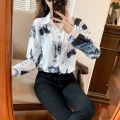 Spring and Autumn Clothing Printing Loose Chiffon Long Sleeve Newspaper Shirt Women's Design Sense Niche Sun Protection Clothing Loose Shirt Student. 