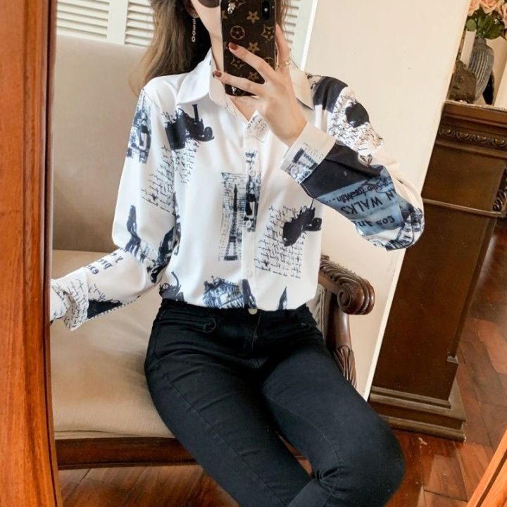 Spring%20and%20Autumn%20Clothing%20Printing%20Loose%20Chiffon%20Long%20Sleeve%20Newspaper%20Shirt%20Women's%20Design%20Sense%20Niche%20Sun%20Protection%20Clothing%20Loose%20Shirt%20Student%20-%20Image%202