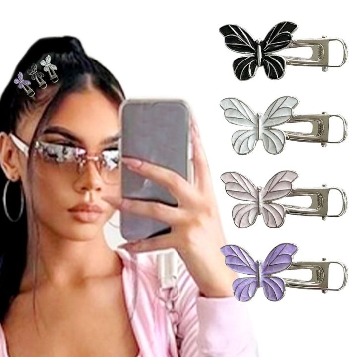 New Silver Color Butterfly Hair Clip Y2K Simple Butterfly Hairpin Fashion Accessories Butterfly Pattern Hairpins