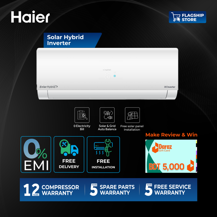 Haier 1.6 Ton Solar Hybrid Inverter AC with Free Installation [HSU-19SolarCool:(INV)(Wifi)(FA)]