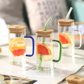 400ml High Borosilicate Mug With Lids And Straws Handle Transparent Drinking Glass Cup For Iced Coffee Juice Milk Tea Home Gift-Cola Kids. 