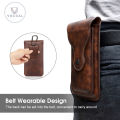 Vocoal Men Waist Bag Double Layer Phone Bag PU Belt Bag Under 6.5 inch Phone Pouch Retro Belt Waist Bag Hook Clip Holster Case Universal Sports Outdoor Mobile Phone Pocket. 