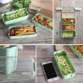 Triple Layered Bento Style Box Eco-Friendly Lunch Box With Cutlery Kids & Adults Wheat Straw Dinnerware Food Storage Container. 