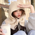 Korea Hat and Scarf Set Scarf Neck Set Balaclava Hat Women Winter Knitted Hooded Caps Wool Pullover One-Piece Neck Collar Hat. 