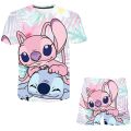 New Girls Stitch Clothing Set Summer Short Sleeve T Shirts + Short Trousers Clothes 2Pcs Outfits Stich Unisex Girls Clothes Suit. 