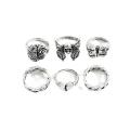 Crafted Goth Punk Rings Fashion Accessory Exaggerated Retro Rings Hollow Brain Motif 6-Piece Set for Men's Fashion Street. 