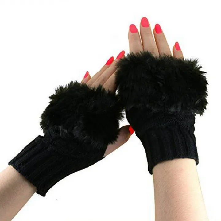 Fashion%20Women%20Faux%20Rabbit%20Fur%20Fingerless%20Gloves%20with%20Sheep%20Wool%20Decorations,%20Warm,%20Soft,%20Elastic,%20Wrist%20Length,%20Black%20-%20Image%204