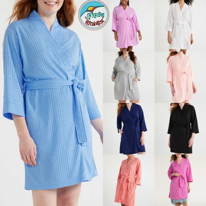 Premium Cotton Waffle Bathrobe – Lightweight Knee-Length Spa Robe