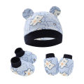 【In-Stock】 3pcs Newborn Baby Hat Mitten Booties Set Cartoon Printing Infant Beanie Cap Mittens Set For 0-6 Months Baby. 