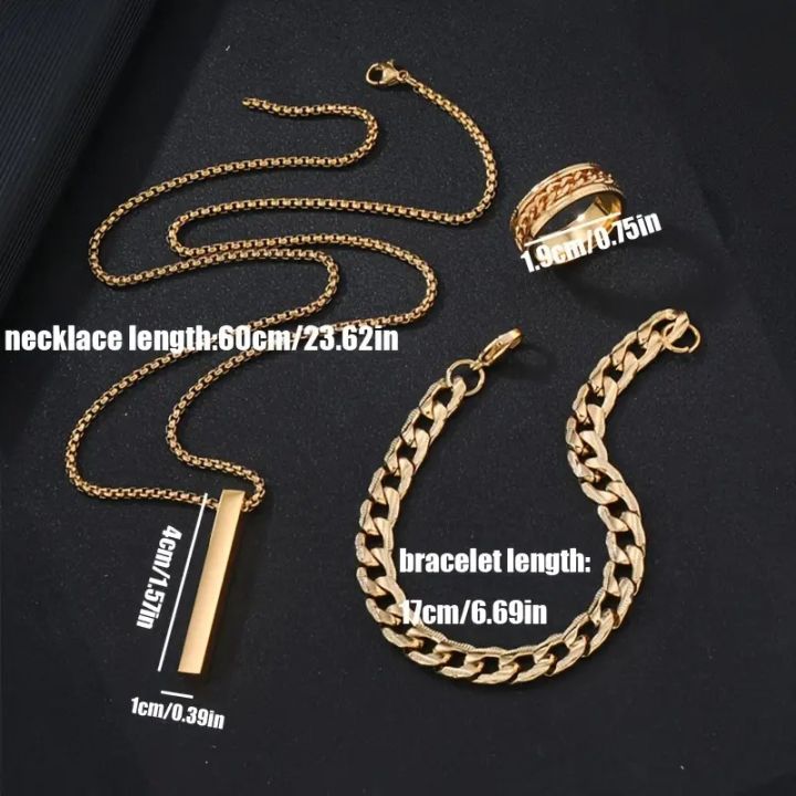 3pcs/set%20Mens%20Stainless%20Steel%20Glamour%20Chain%20Bracelet%20&%20Ring%20Set%20for%20Men%20-%20Image%203